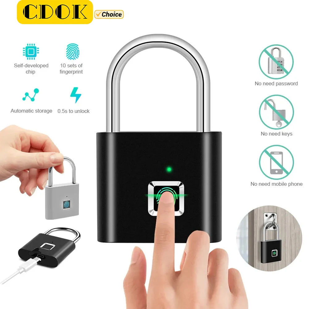 P2 Fingerprint Padlock, Built-In Rechargeable Battery, Outdoor Waterproof, Easy to Use